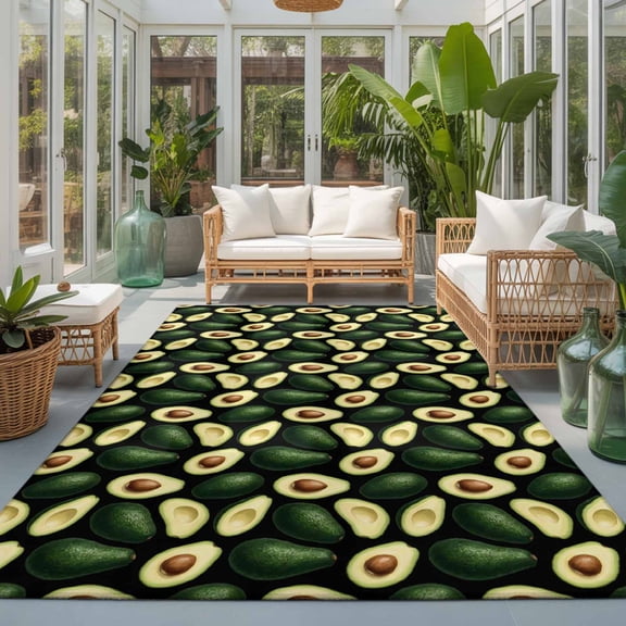 Green Yellow Fruit Slices 6'x9' Large Area Rugs Country Minimalist Botanical Fruit Washable Area Rugs Non-Slip Indoor Floor Mats Large Carpet for Living Room Bedroom Dining Room