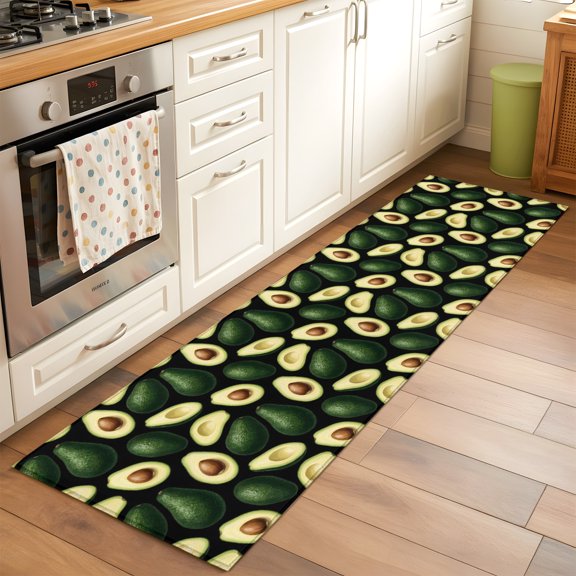 Green Yellow Fruit Slices Runner Rug Non Slip 2x6 Country Minimalist Botanical Fruit Washable Rug Runner for Hallways Low Pile Kitchen Rugs Stain Resist Carpet for Bathroom Bedroom Entryway