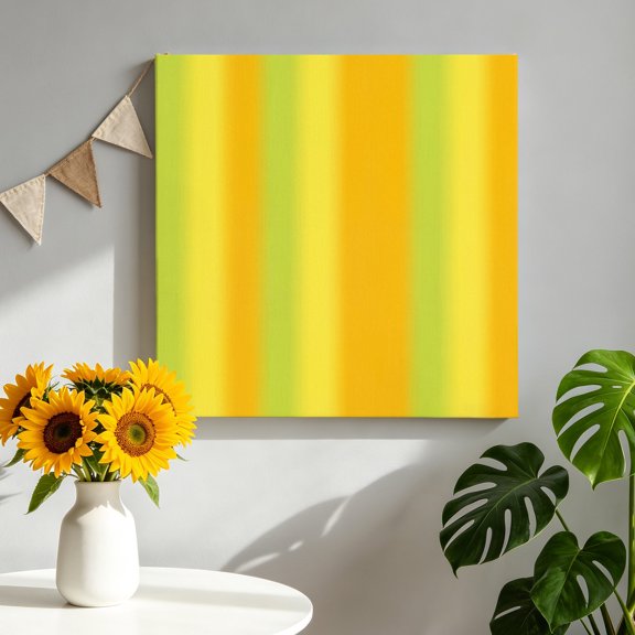 Green Yellow Gradient Canvas Wall Art, Minimalist Art Ombre Striped Texture Framed Canvas Wall Decor Picture Print Artwork Decorations for Living Room Office Ready to Hang 12" x 12"