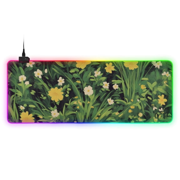 Green Yellow Grass RGB Gaming Mouse Pad Large Keyboard Mat Rubber Base 13 Light Modes