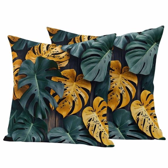 Green Yellow Leaf Pillow Covers 2 Pack Spring Monstera Deliciosa Plant Farmhouse Pillowcase Waterproof Outdoor Throw Pillow Cover for Patio Garden Square Cushion 18”x18”