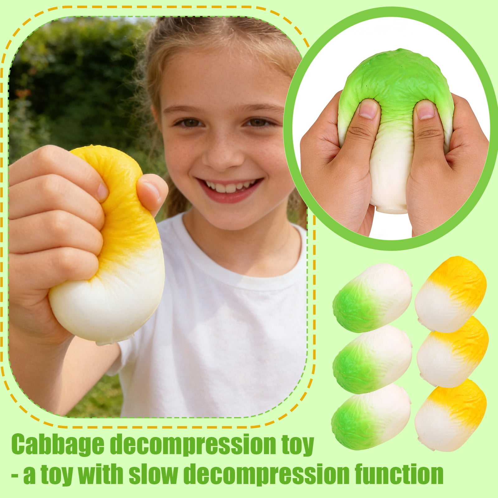 Green Yellow Napa Cabbage Silicone Sensory Fidget, Slow Rising Squishy ...
