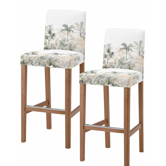 Green Yellow Palm Tree Bar Stool Covers Set of 2, Summer Botanical Tropical Stretch Washable Bar Chair Covers with Backs, Removable Pub Counter Height Chair Cover for Kitchen Dining Room Cafe