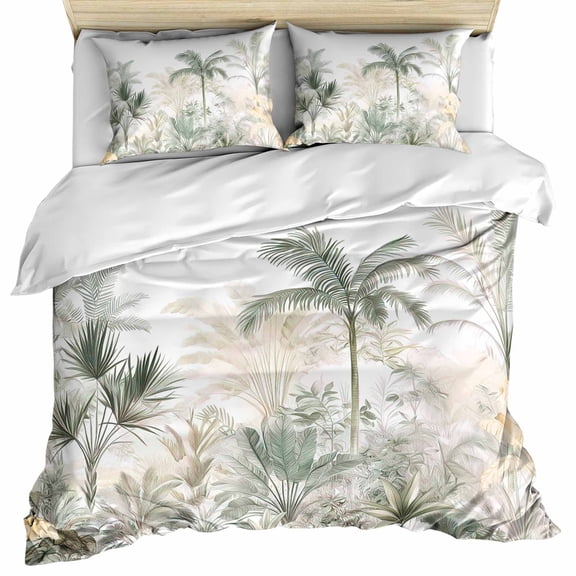 Green Yellow Palm Tree Bedding 3 Piece Duvet Cover Set California King, Summer Botanical Tropical Soft Microfiber Comforter Cover with Zipper Closure & Pillowcases, FadeResistant Quilt Cover
