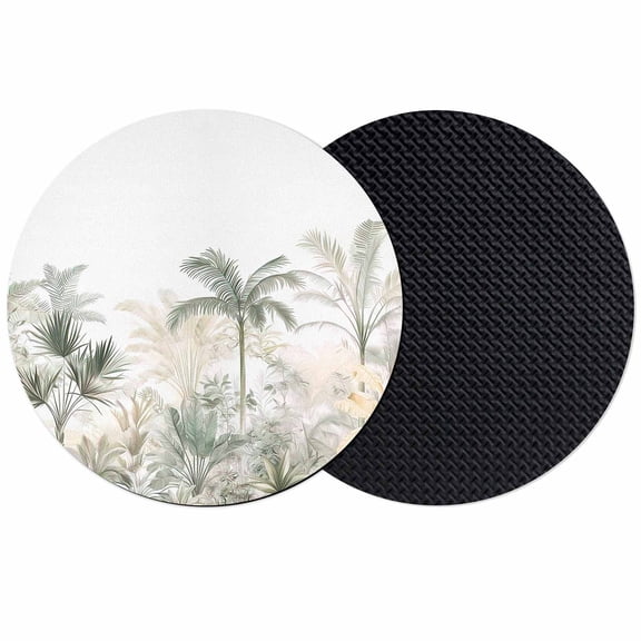 Green Yellow Palm Tree Coasters Set of 2, Summer Botanical Tropical Absorbent Coasters for Drinks, Coaster for Bar Office Dining Coffee Table Accessories Decor, Non Slip Round Desk Coaster