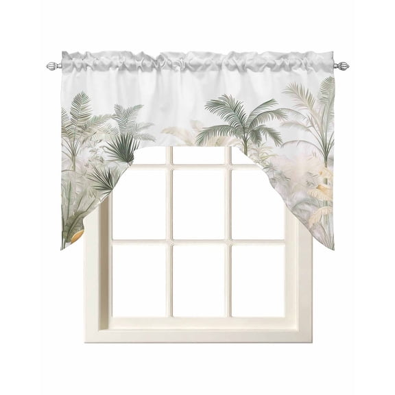 Green Yellow Palm Tree Swag Valances for Windows,Summer Botanical Tropical Rod Pocket Kitchen Curtain Light Filtering Short Topper Drape for Cafe Bedroom Living Room Window Treatments,56"Wx36"L