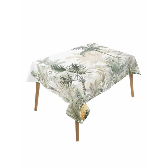Green Yellow Palm Tree Table Cloth, Summer Botanical Tropical Waterproof Tablecloth for Rectangle Tables, Reusable Washable Fabric Table Cover for Restaurant Kitchen Dining Tables 60"x102"
