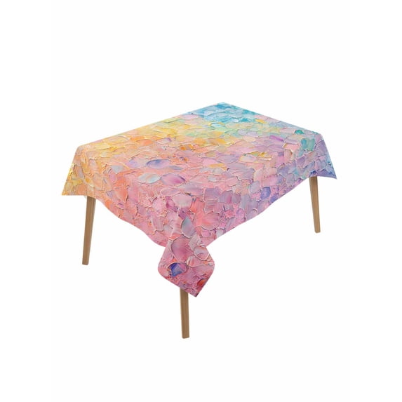 Green Yellow Pink Table Cloth 60x84 Inch Rectangle, Texture Sense Turquoise Oil Painting Abstract Waterproof Tablecloth Washable Table Cover for Party Picnic Dinner Decor