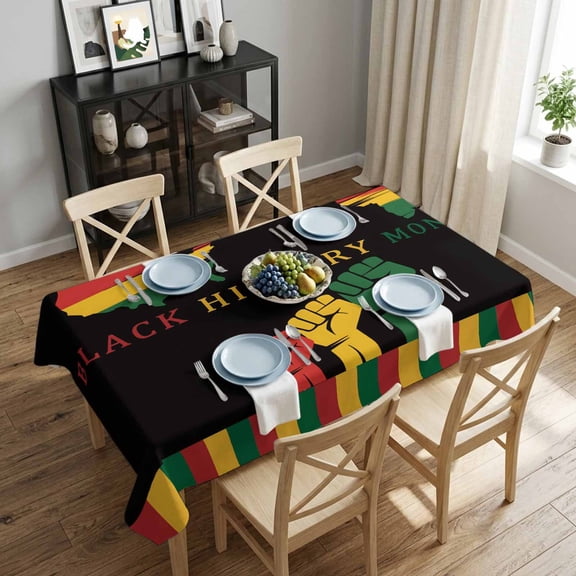 Green Yellow Red Fists Rectangle Tablecloth 52x70 Inch Map Stripes Ethnic Style Waterproof Tablecloth for Dining Table, Washable Table Cover for Kitchen Dining Room Decoration,Stain Resistant