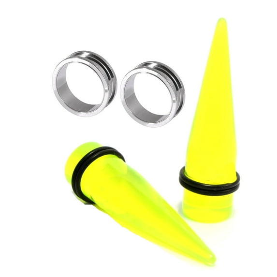 Green Yellow Tapers Steel Screw Tunnels Gauges Ear Stretching Kit - Gauge size=18mm
