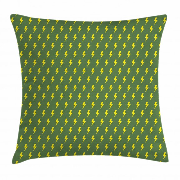 Green and Yellow Throw Pillow Cushion Cover, Simple Pattern with Yellow Arrows of Thunder Retro Hipster, Decorative Square Accent Pillow Case, 18 X 18 Inches, Olive Green and Yellow, by Ambesonne