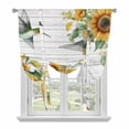 thumbnail image 1 of Green Yellow Tie Up Curtain 63 Inches Long, Hummingbird Sunflower Retro Wood Grain Balloon Style Kitchen Window Curtain Over Sink, Small Window Rod Pocket Curtain 42"x63", 1 of 9