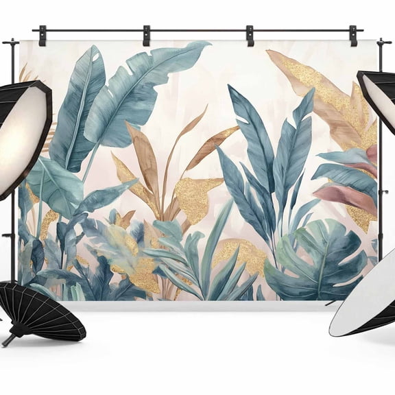 Green Yellow Tropical Leaves Backdrop for Photoshoot,Photography Photo Studio Background Wall Backdrop,Vintage Botanical Summer Back Drop Banner Panel for Portraits Wedding Live Streaming 12x8Ft