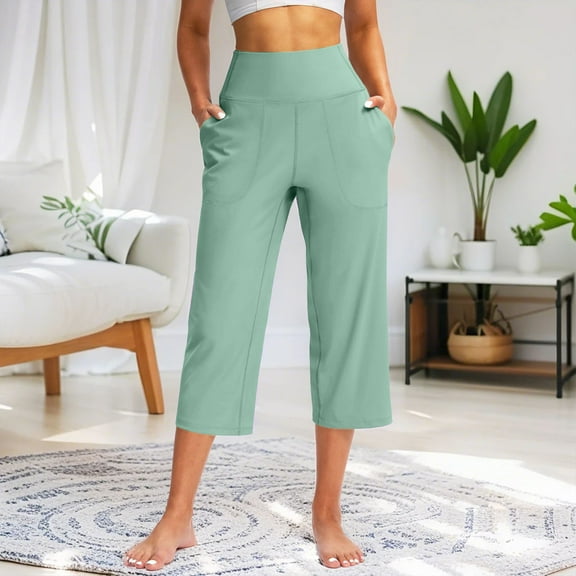 Green Yoga Pants Women Yoga with Pockets for Women Casual High Waisted Yoga Leggings Comfy Wide Leg Pants Sweatpants Womens Fashion