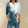 thumbnail image 1 of Green Young Adult Tops 3/4 Length Sleeve Womens Tops 2025 Spring Neck Casual Print Tunic T Shirts Three Quarter Length Womens Tops Plus Size Tops for Women, 1 of 5