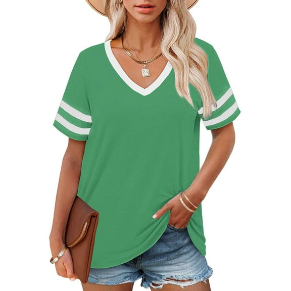 Green Young Adult Tops Plus Size V Neck T Shirts Women Short Sleeve Tops Casual Summer Tshirts Loose Fit Tee Going Out Tops for Women