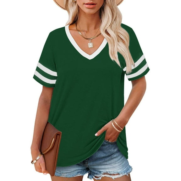 Green Young Adult Tops Plus Size V Neck T Shirts Women Short Sleeve Tops Casual Summer Tshirts Loose Fit Tee Going Out Tops for Women