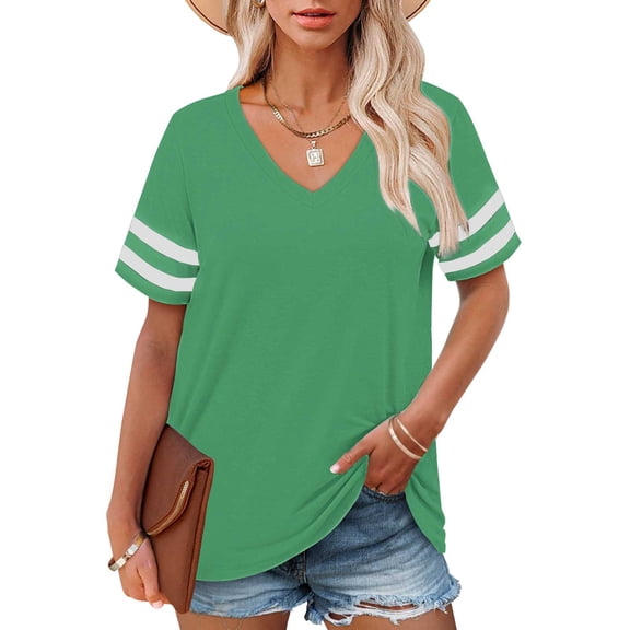 Green Young Adult Tops Plus Size V Neck T Shirts Women Short Sleeve Tops Casual Summer Tshirts Loose Fit Tee Going Out Tops for Women
