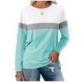 thumbnail image 1 of Green Young Adult Tops Women's Color Block Tunic Tops Casual Long Sleeve Shirts Round Neck Pullover Plus Size Tops for Women, 1 of 5