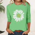 thumbnail image 1 of Green Young Adult Tops Women's Crew Neck Printed Seven Quarter Sleeve Casual T Shirt Top Going Out Tops for Women, 1 of 4