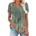 thumbnail image 1 of Green Young Adult Tops Women's Fashionable and Casual Floral Print V Neck Wrinkled Short Sleeve Top T Shirt Going Out Tops for Women, 1 of 5