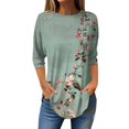 thumbnail image 1 of Green Young Adult Tops Women's Spring/Summer Flower Print Round Neck 3/4 Sleeve T Shirt Base Shirt Top Long Sleeve T Shirt Plus Size Tops for Women, 1 of 4