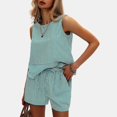 thumbnail image 1 of Green Young Adult Tops Women's Summer 2 Piece Outfits Sleeveless Tank Top Matching Shorts Sets Cotton Striped Sweatsuits Vacation Beach 2025 Going Out Tops for Women, 1 of 6