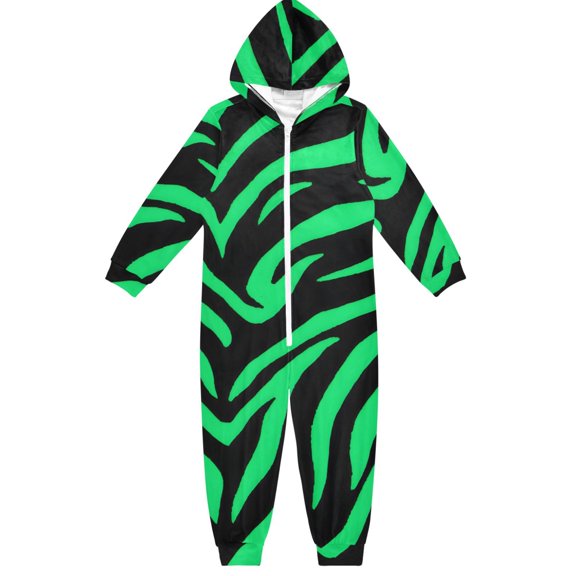 Green Zebra Pattern One Piece Pajamas Soft Jumpsuit Cozy Sleep and Play Romper Zipper and Pockets 4T