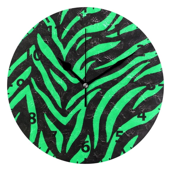 Green Zebra Pattern Wall Clock 10in Round Artistic Oil Painting Home Decor Desk Table Clock