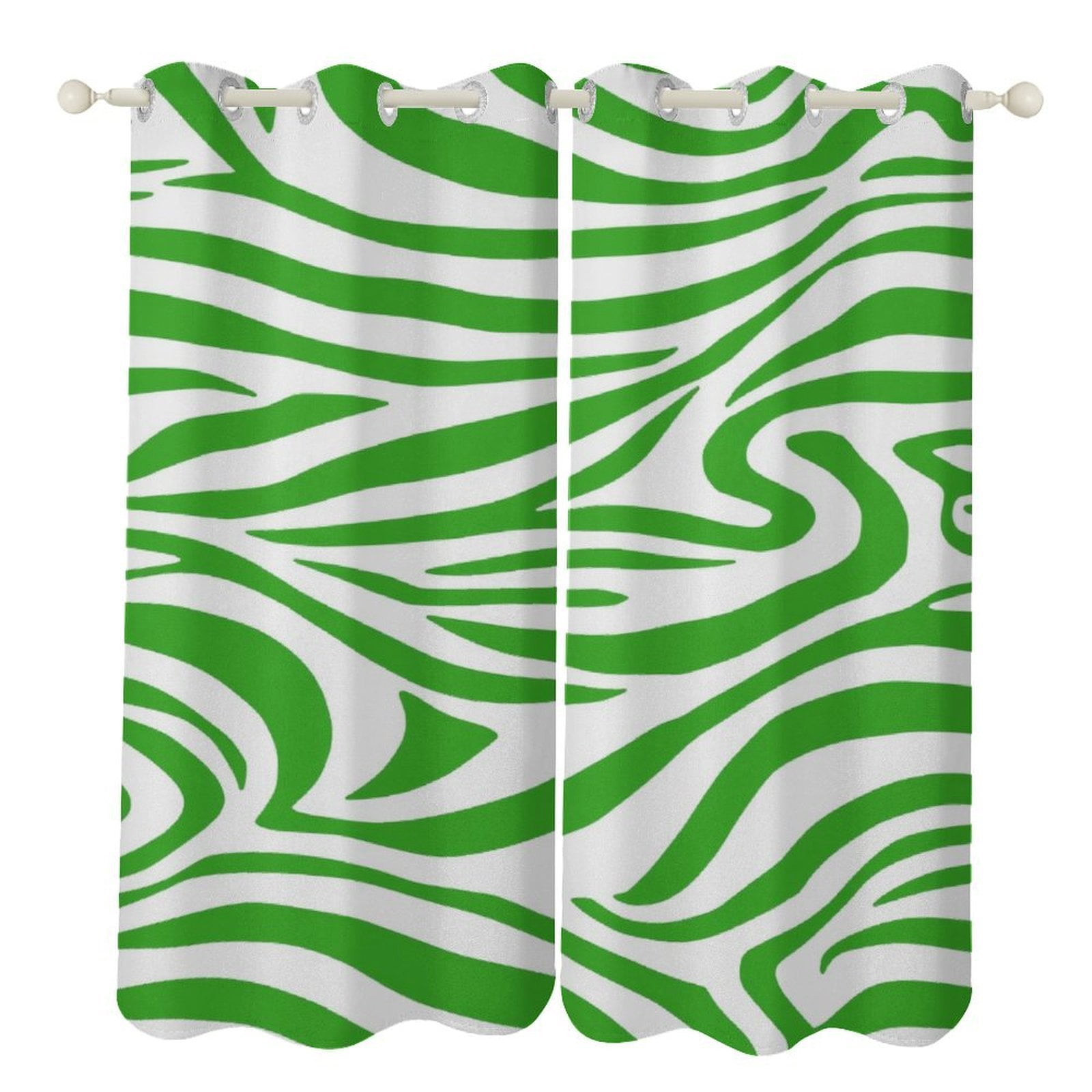 Green Zebra Stripes Blackout Window Curtains for Bedroom Living Room