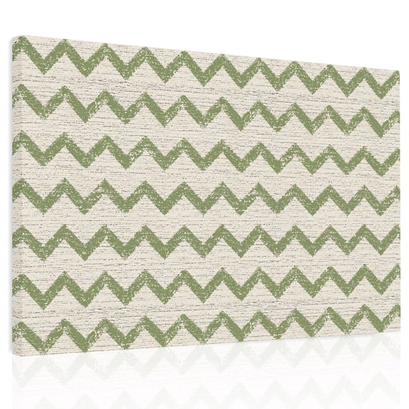 Green Zigzag Line Canvas Print Wall Art, Chevron Stripe Tribal Pattern Shabby Chic Farmhouse Wall Decor Framed Artwork Paintings Pictures for Living Room Bedroom Stretched Ready to Hang, 20" x 24"