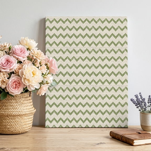 Green Zigzag Line Canvas Wall Art for Living Room, Chevron Stripe Tribal Pattern Shabby Chic Farmhouse Poster Print Painting for Bedroom Office Home Decoration Wall Pictures Prepare To Hang 8"x10"