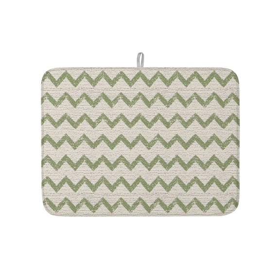 Green Zigzag Line Dish Drying Mat 18x24 inch Chevron Stripe Tribal Pattern Shabby Chic Farmhouse Super Absorbent Microfiber Dish Drying Pad for Kitchen Countertops Sink Dish Drainer Racks 1 Pack