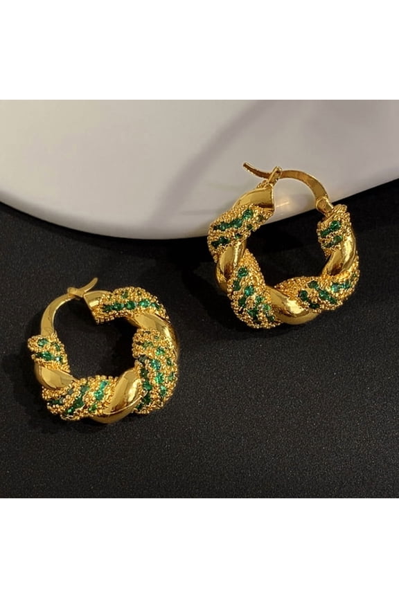 Green Zircon Hoop Earrings for Women Girls Minimalist Trendy Vintage Temperament Exquisite Wedding Bride Jewelry