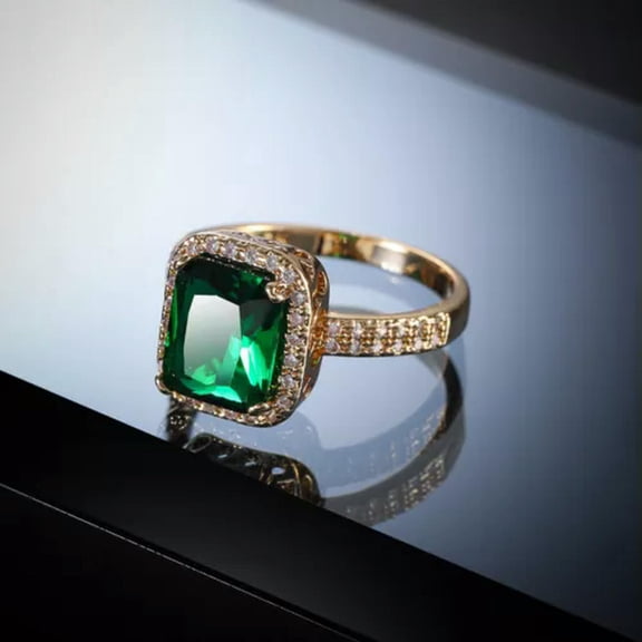 Green Zircon Princess CZ Band 925 Silver 4mm Women's Engagement Ring Size 6-10