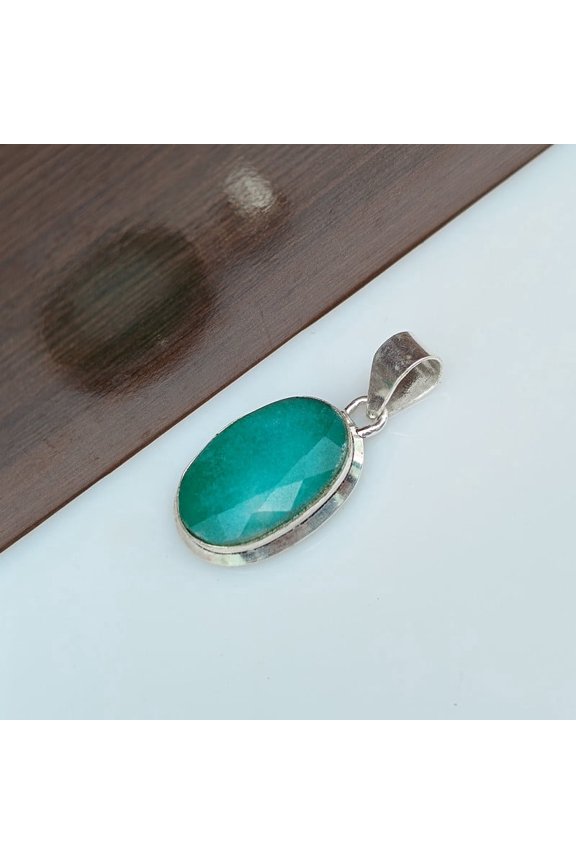 Green Zoisite Natural Gemstone Pendant 925 Sterling Silver Handmade Jewelry