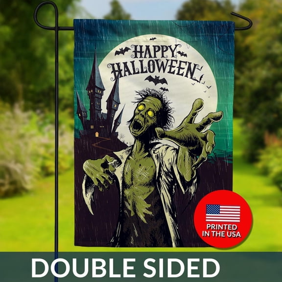 Green Zombie Halloween Flag Haunted Castle Double Sided 1