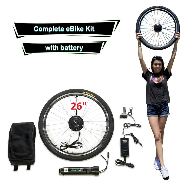 Green Zone Complete eBike Conversion Kit with 36V Battery, 26 Front Wheel,  Easy-to-Install Electric Bike Kit, 250 Watt Motor