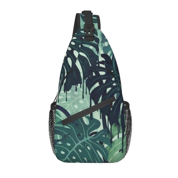 Green a Leaves Sling Crossbody Backpack Men Custom Summer Tropical Plants Shoulder Chest Bag for Traveling Daypack