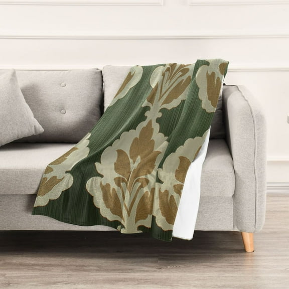 Green and Beige Flowers Print Throw Blanket 60" x 90" Soft and Warm Blankets for Couch Sofa and Bed
