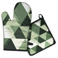 thumbnail image 1 of Green and Beige Modern Art Geometric Kitchen Oven Mitt and Pot Holder Sets 2 Pcs for Baking, Cooking and Grilling, Heat Resistant Up To 392 °F, 1 of 7
