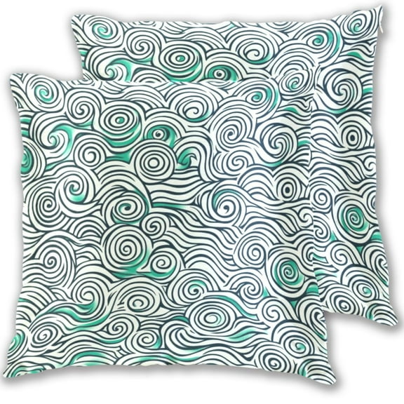 Green and Black Abstract Swirl Throw Pillow Covers 16x16 Inch 2 Packs Decorative Square for Living Room Couch Bed Sofa