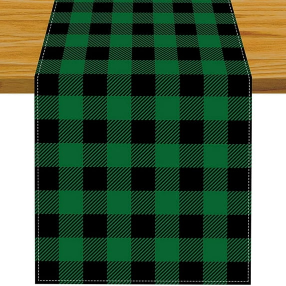 Green and Black Buffalo Plaid Table Runner 13x72 Inch Classic Christmas Plaid Farmhouse Kitchen Dinning Table Decoration for Home Party Decor