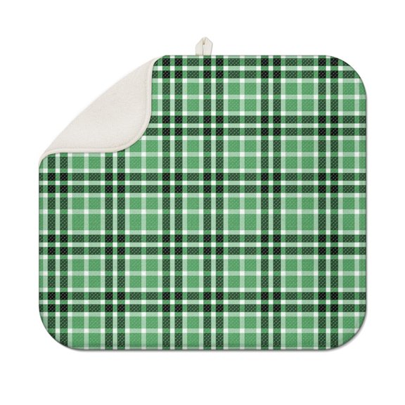 Green and Black Checkered Pattern 1 Pack Kitchen Dish Drying Mat, Ultra Absorbent Microfiber Dish Drainer Mat, 16"x18"