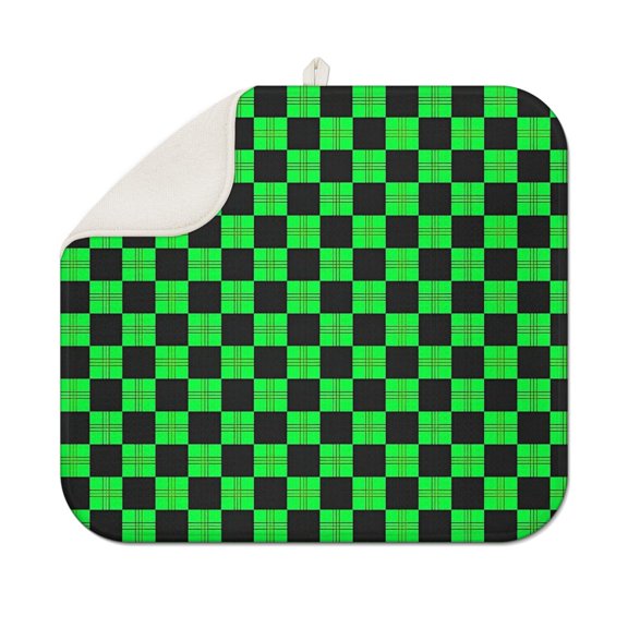 Green and Black Checkered Pattern 1 Pack Kitchen Dish Drying Mat, Ultra Absorbent Microfiber Dish Drainer Mat, 16"x18"