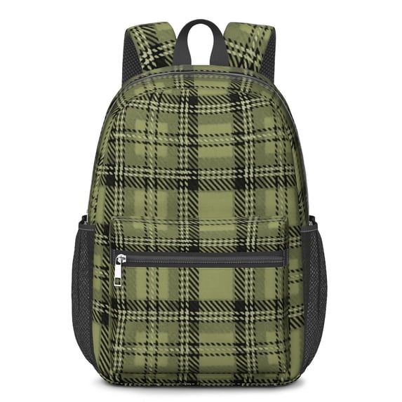 Green and Black Checkered Pattern 17" School Backpacks for Teens,Waterproof Oxford Fabric,S-Shape Padded Straps for School,Travel,Hiking,Camping