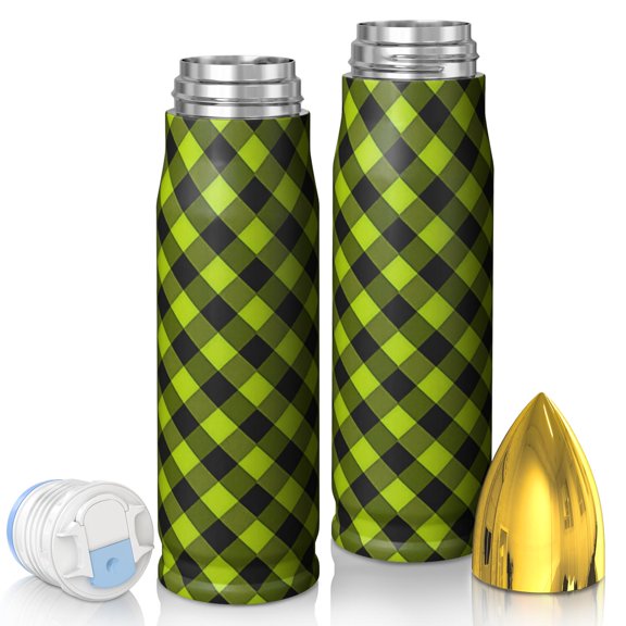 Green and Black Checkered Pattern Bullet Tumbler, Vacuum Insulated Novelty Travel Tumbler Bpa-free Pc Lid Gifts Ideas for Birthday Holiday Party