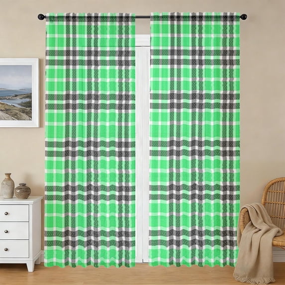 Rating Green Green and Black Checkered Pattern Sheer Curtains, Sheer Curtain Panels ...