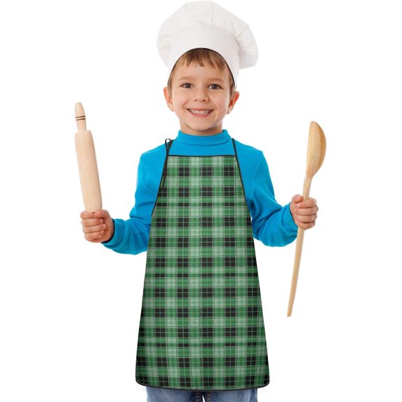 Green and Black Checkered Pattern Teens Aprons, Adjustable Neck Strap, Toddler & Teens Aprons for Cooking & Baking, 19x23.6 Inches