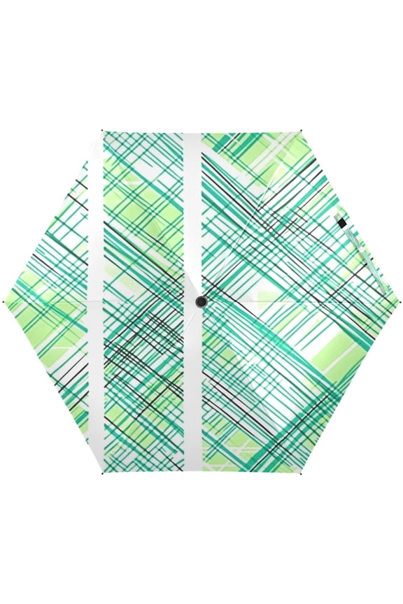 Green and Black Lines Umbrellas for Sun Auto Open Close UV50+ Waterproof 5-Fold Compact Fiberglass Frame